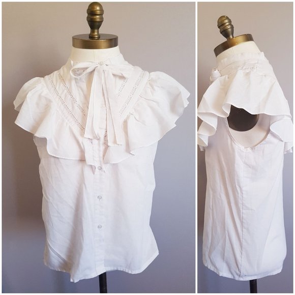Vintage Peasant Ruffles Lace Sleeveless Top